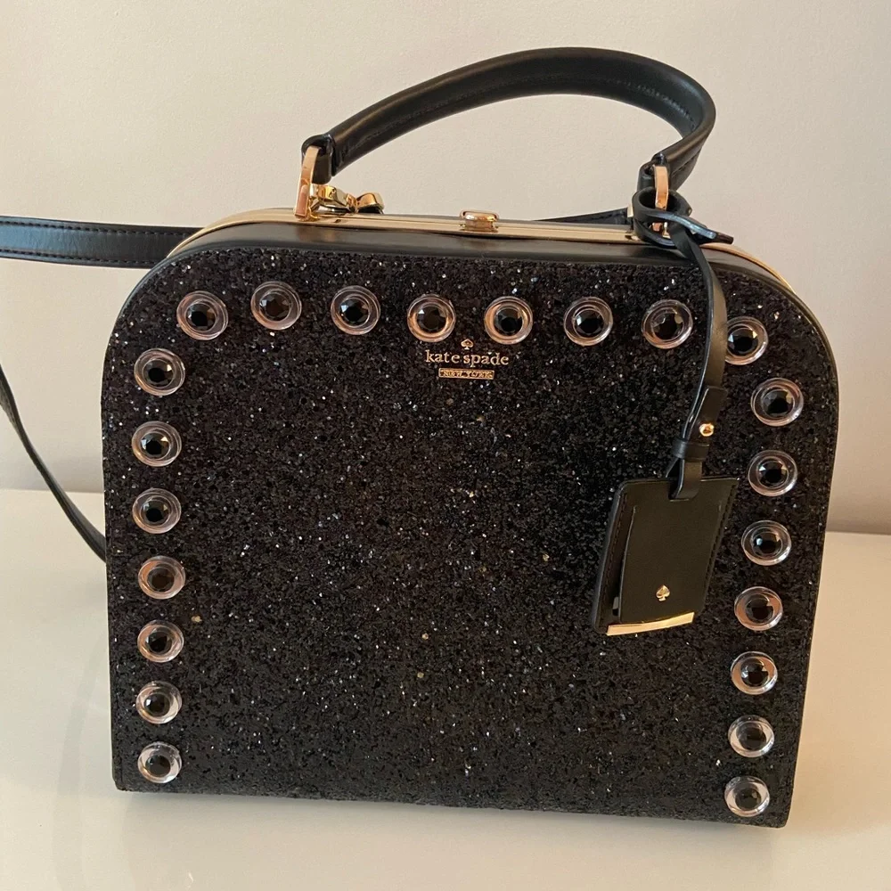 Kate Spade Skyline Way Large Violina Glitter Black Leather PXRU7398